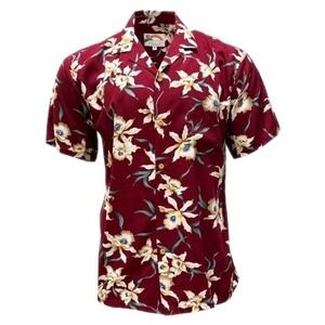 Paradise Found  Hawaiian Men's Burgundy  Orchid Floral Button Up Shirt Sz L New